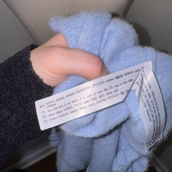 Zara Women’s S Soft Blue Peter Pan Embellished Beaded Collar Knit Sweater Top - Picture 6 of 9